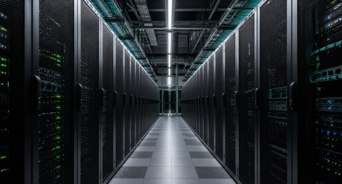 Beveiligde datacenter-gang met moderne serverkasten