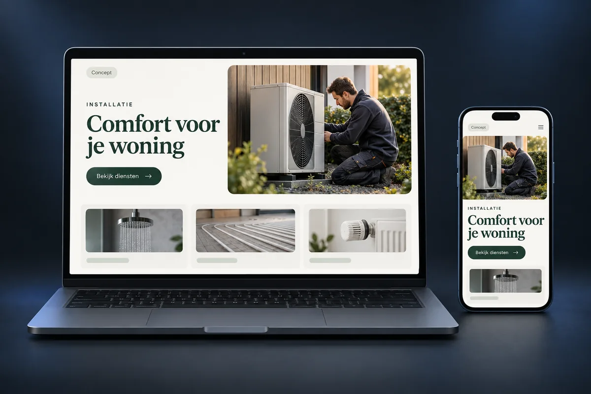 Concept van een website voor een installatiebedrijf op laptop en mobiel